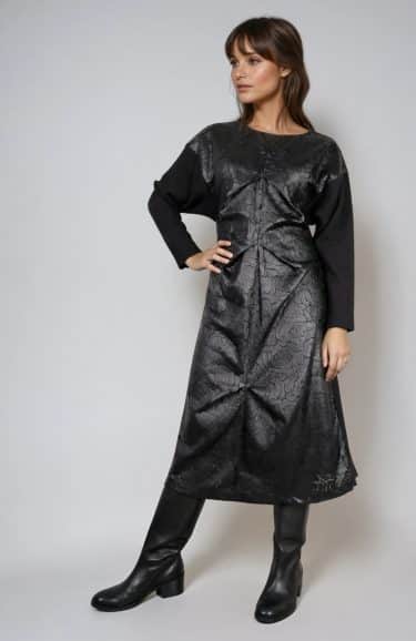 Black dress with PU sculpted front and wool-cotton back ? Elsewhere Fashion