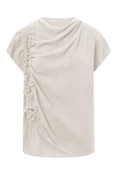 Rayon-linen top with drawstring detail and cape sleeves ? Elsewhere Fashion