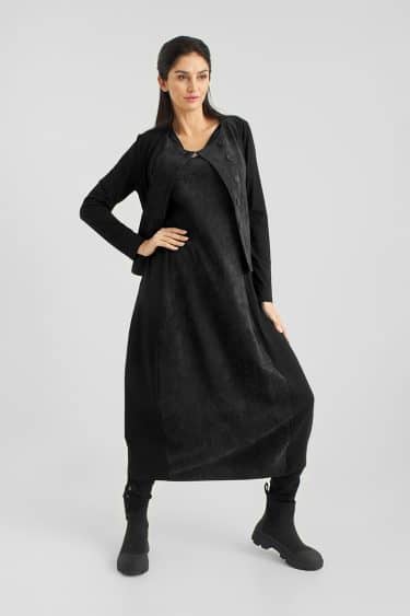 Short Cardigan with corduroy fabric, viscose jersey contrast, long sleeves, diagonal placket with buttons, welted pockets ? Elsewhere Fashi