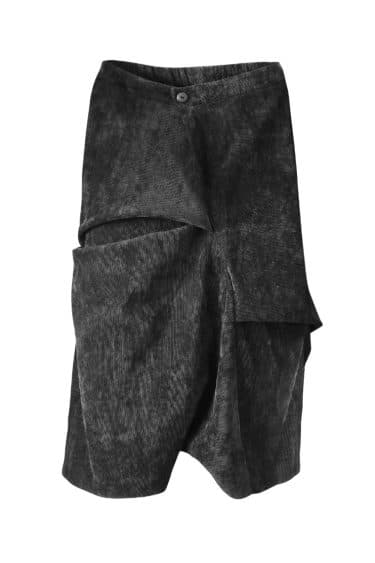 Low Crotch Pants with irregular pleats, diagonal line fly, abbreviated trousers, elasticated back ? Elsewhere Fashion
