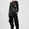 Vegan leather waistcoat, metal zipper, off-center closure, uneven lengths, draped front layer ? Elsewhere Fashion