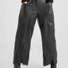 Crinkle vegan leather trousers, keychain detail, front slit, patch pockets, elasticated back ? Elsewhere Fashion