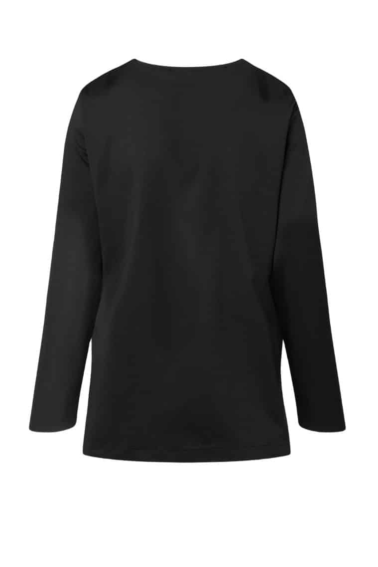 Top made out of travel fabric, Elsewhere tape side slit finishing, back longer, round neck, long sleeves ? Elsewhere Fashion