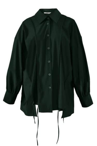 Blouse made out of travel fabric, front panel with string detailing, classic collar, oversized model, button closure, long sleeves ? Elsewhere Fashion