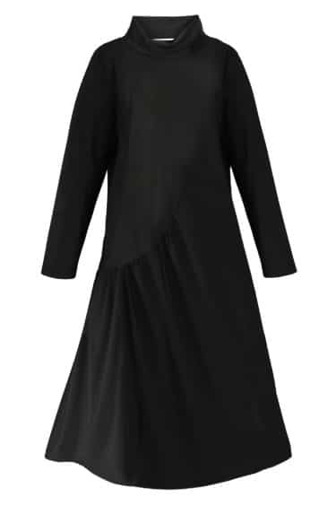Travel fabric A-line dress, turtleneck, long sleeves, side seam pockets, curved seam with subtle wrinkling ? Elsewhere Fashion