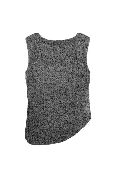 Sleeveless V-neck spencer, front slit, asymmetrical hem, leather Elsewhere patch label ? Elsewhere Fashion