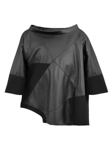 Crinkle vegan leather top, rib cuff and neck, dropped shoulder, longer back, long sleeves ? Elsewhere Fashion