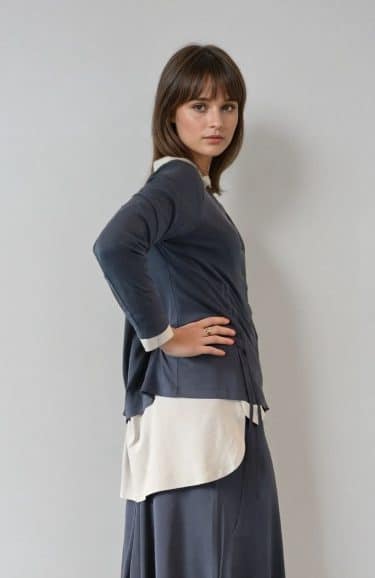 Modal-polyester cardigan, round neck, button closure, gathered front panels ? Elsewhere Fashion