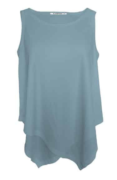Boat neck sleeveless top, A-line, asymmetrical hem, modal-polyester blend ? Elsewhere Fashion