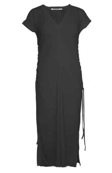 Modal-polyester dress, V-neck, gathered waist, short sleeves, side slits ? Elsewhere Fashion