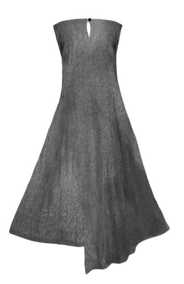Linen-cotton A-line dress, round neck, side pockets, front pleat, asymmetrical hem ? Elsewhere Fashion
