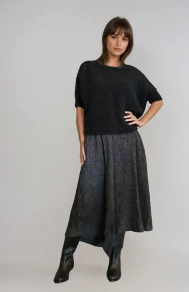 Linen-cotton A-line dress, round neck, side pockets, front pleat, asymmetrical hem ? Elsewhere Fashion