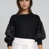 Jersey viscose top with linen sleeves, modern versatile style ? Elsewhere Fashion