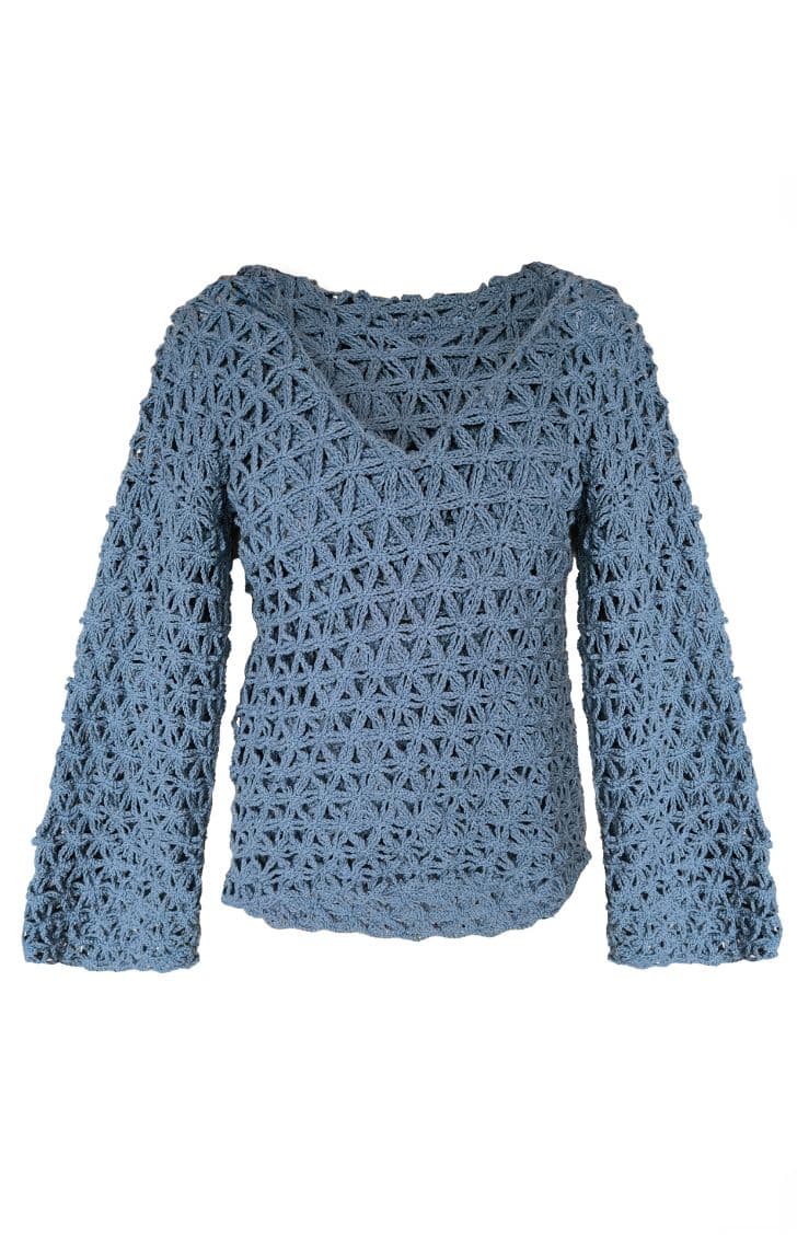 Open-knit cotton-acrylic top, 3/4 sleeves, boat neck, oversized fit ? Elsewhere Fashion