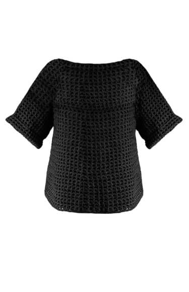 Open-knit cotton-acrylic top, 3/4 sleeves, boat neck, oversized fit ? Elsewhere Fashion