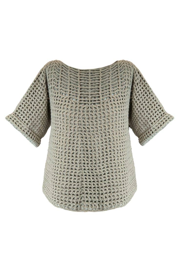 Open-knit cotton-acrylic top, 3/4 sleeves, boat neck, oversized fit ? Elsewhere Fashion