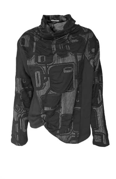 Loose fit viscose jersey top with rib contrast and gathered front – Elsewhere Fashion