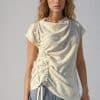 Rayon-linen top with drawstring detail and cape sleeves ? Elsewhere Fashion