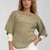Open-knit cotton-acrylic top, 3/4 sleeves, boat neck, oversized fit ? Elsewhere Fashion