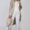 Long cotton cardigan with button closure and gathering detail – Elsewhere Fashion