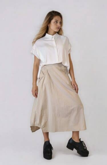 Cotton A-line skirt with elastic waistband and gathering detail – Elsewhere Fashion