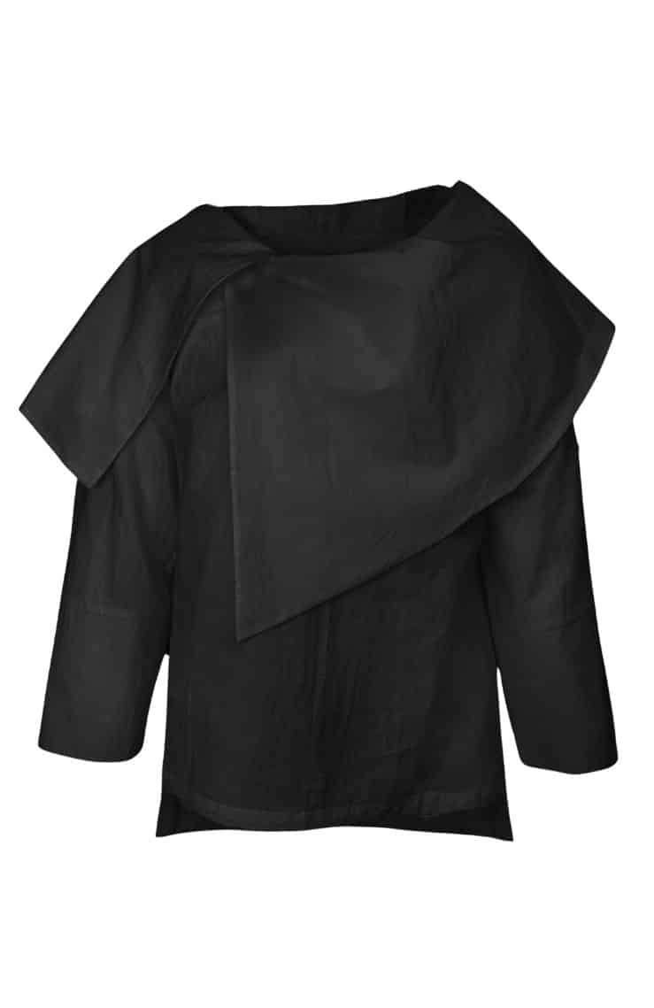 Asymmetric cotton top with slit cuffs and modern collar – Elsewhere Fashion