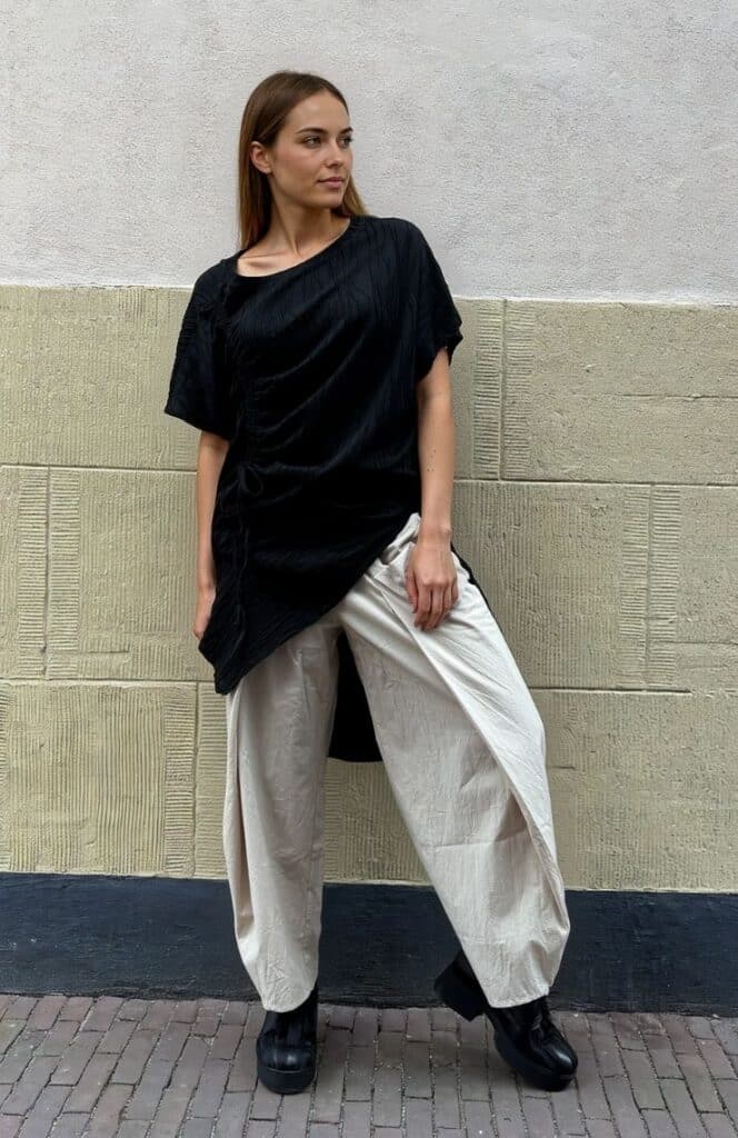 Modern women’s trousers with relaxed fits and bold, structured shapes